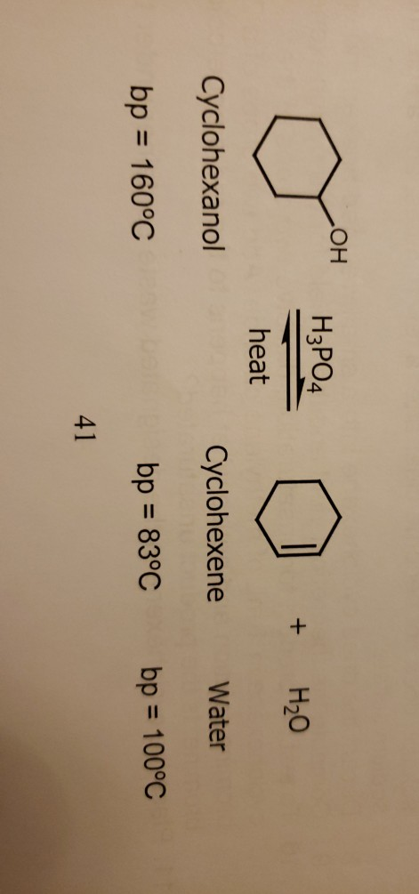 HO НЗРО4 Но heat Cyclohexanol Cyclohexene Water bp = 160°C bp = 83°C bp = 100°C 41