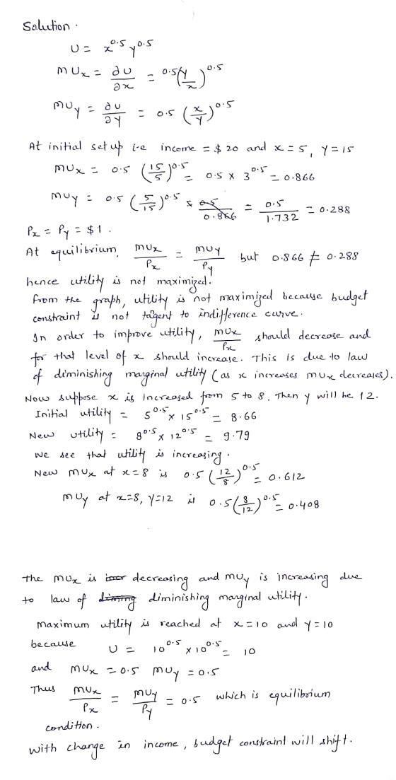 Solution u= x.s you muxa 054_305 muy so y = 05 (7) 095 MU 0.5 -0.288 1.732 At initial set up ice incerne = $ 20 and X-5 Y=15