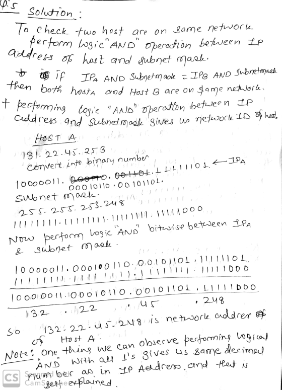 4.5 solution: 1. onetmarke To check two host are on same network perform logieAND Operation between tp Eddress of host and