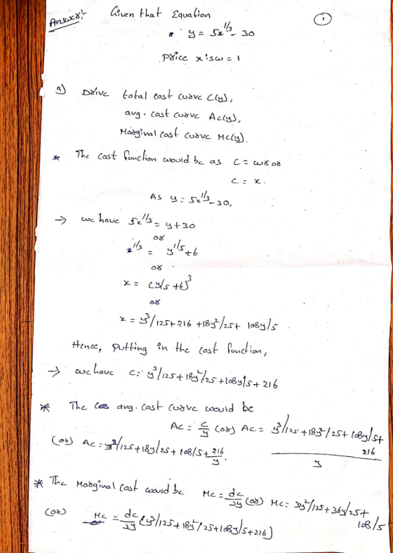 Answer! Anwxx Civen that Equation ay= 5x330 Price xiswalde 3) ve Doive total cost cudva Clyd, aug. cost coduc Accy), Hotgina