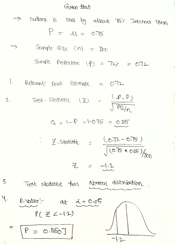 Given that cutleok is b atleat 157. Tnternet Eeys Vsed Sample Size Cn) Sample Propoxtion (P) Releven Point Esti male Test Sta