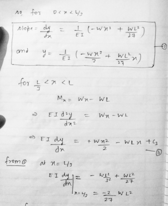 AO for ocn22% olope = dy : 1/2 (-wn2 + WL2 Wt) da EI omd y= 흩 who Her) for 2 <n<L My = Wn- WL S EI dry Wn-WL daz - EI dy an +