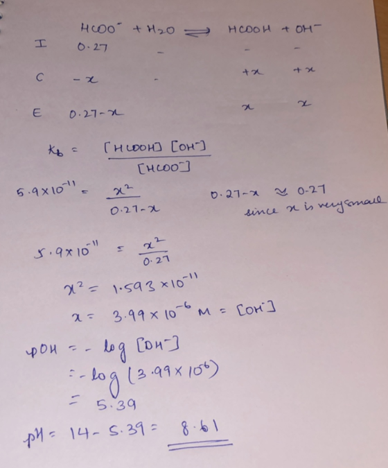 = HCOOH + OH- Hoo + H2O 6. 27 он +х +7 - 1 ч Ер. 27- ke a Гирон Сон:) [4cool y- 0.21-7 6.4x10 s р. 21-я у 0-21 since a is v