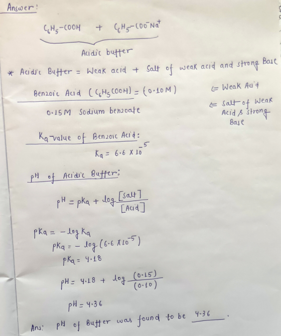 Answer! GH5-COOH + GH5-100 Nat Acidic buffer * Acidic Butter = Weak acid + Salt of weak acid and strong Base Benzoic Acid (CH