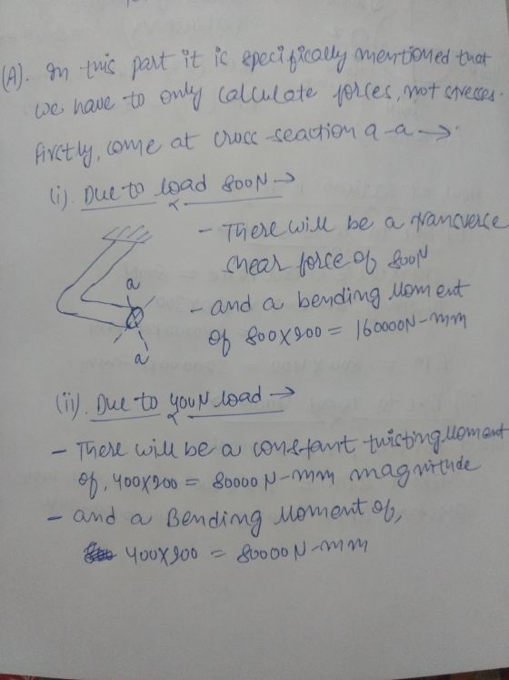 (A). m this part it is specifically mentioned that we have to only calculate forces, not stresses. firstly, come at cross sea