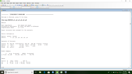 Minitab - Untitled - Eile Edit Data Calc Stat Graph Editor Tools Window Help Assistant TOHO % *SOMO 2 BO GF -- ASK 2 h+Y TOO