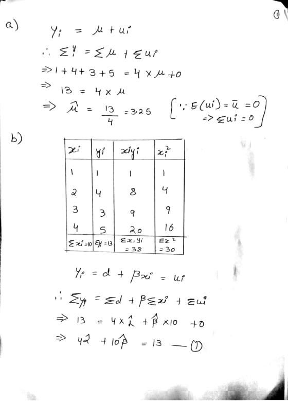 Yi = utui E = { uteui => 1+4+3+ 5 = 4x u to = 13 = 4x u => û = 13 = 3:25 (RE(ui) =ū =o) 1.5 Eni=0 xiyi x? - w 14 sl 2016 દર ક