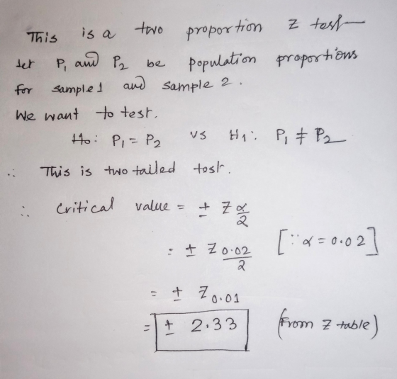 Z test This proportion population det P. P2 be proportions is a two and for sampled and sample a. We want to test, to P = P2