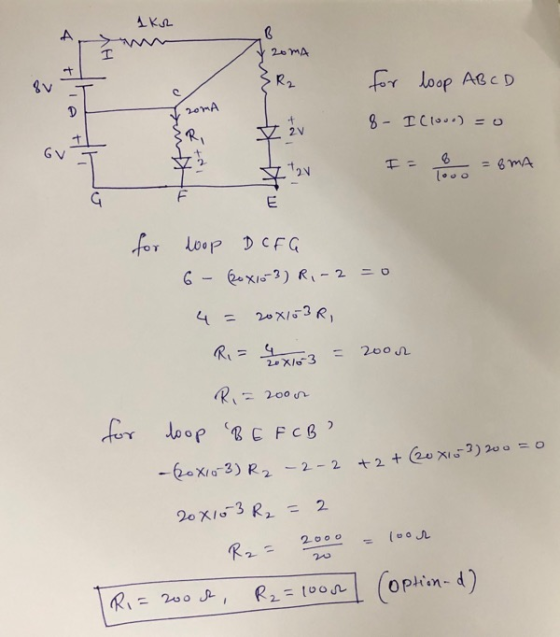 AKS 2o MA R2 for loop AB c D 20MA + 2V 8-TCI. =o 6mA F E for Loop DCFG 6-x-3) R-2 =0 20x15-3R RI=4 2X/0-3 200 R 200n fer doop
