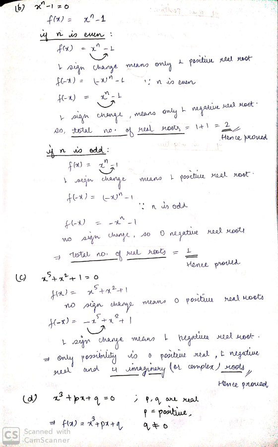 IZO f(x) = x^_1 yn is even frac) - X - only a positive real root t sign change means fl-1) = (-xnot in is even no ff-x) = x-1
