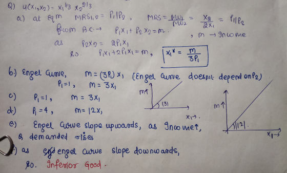 Q UCX1, X2) = x, 1/3 x 213 a) at eam MRS 1,2 = Pilla. MRS = M MRS = M from B.C. - Pixit P2 X2 = m. as P2X2= 2P, X = x2 = Pure
