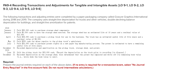 PA9-4 Recording Transactions and Adjustments for Tangible and Intangible Assets [LO 9-1, LO 9-2, LO 9-3, LO 9-4, LO 9-5, LO 9