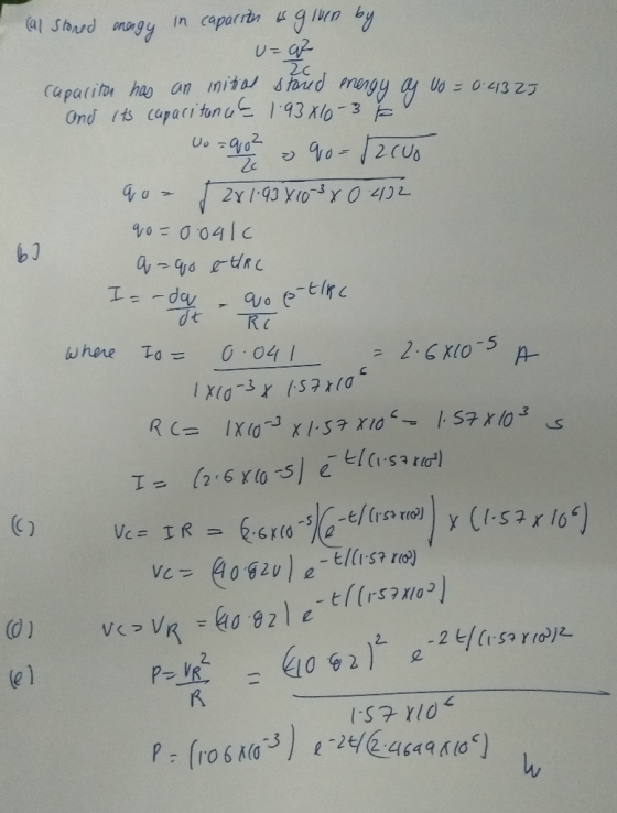 (al stoned energy in capacita u given by v=q2 capacitor has an initial stored energy of o=0.4327 and its capacitance - 193x10