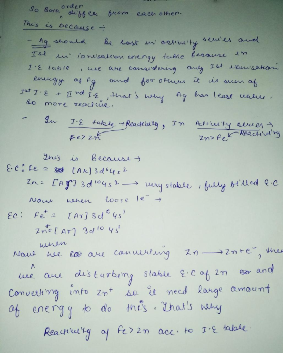 So Bore order oth differ from each other. This is because - - Ag should be east u actiuity series and Ist ni ionisation eneng
