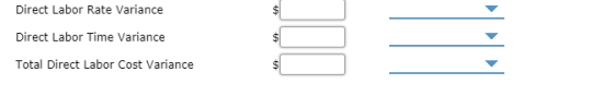Direct Labor Rate Variance Direct Labor Time Variance Total Direct Labor Cost Variance