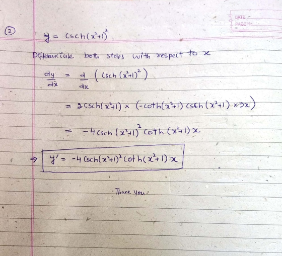 DATE PAGE NO of = (sch(x+1 Differenciale both sides with respect to se dy d ( (sch (+0) dix dx J Csch(x+1) * t-cothaiti) (sch