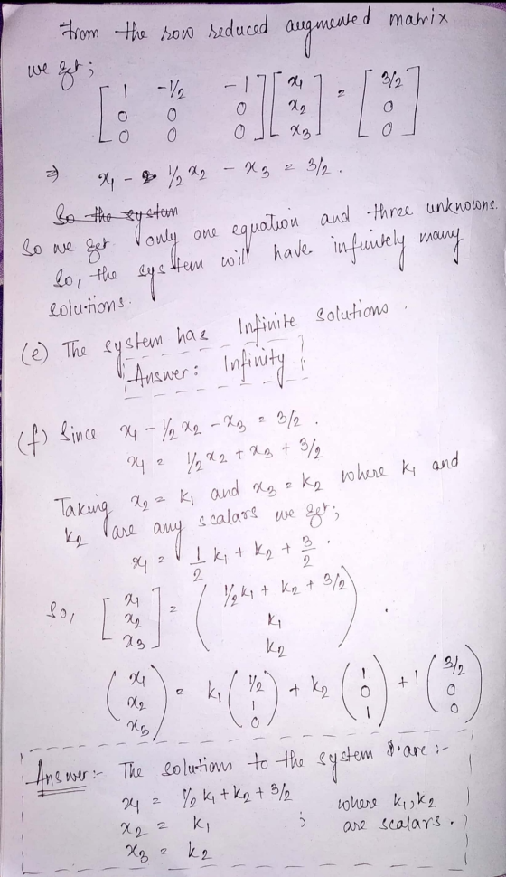 from the sow seduced augmented matrix we gat; 1 - -17727 Lo 0 0 J L xz1 Lol 2 24 - Do 122 - kg e 3). So the system and three