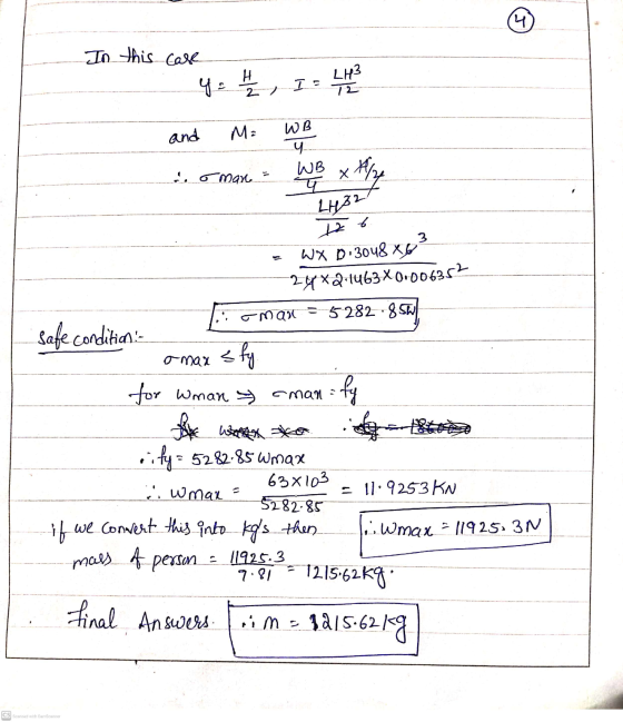 In this case Н. 2 I = LH3 72 and M= WB y. WB o mare th प ter 3 WX D 3048 x 6² 24*2.1463X0.006352 romax = 5282.85 safe conditi