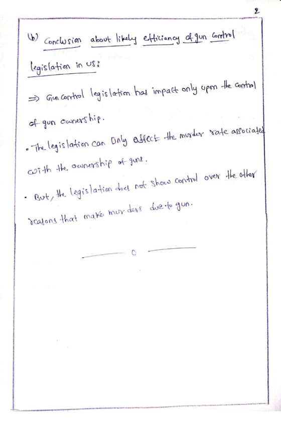 (6) Conclusion about likely efficiancy of gun control legislation in us: =) Gen control legislation has impact only upon the