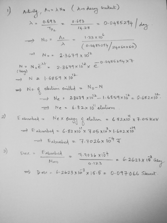 リ derey 0.0485294 / day Tyz Anzano (an contant) Activity, 0.693 0.693 14.28 Ao 1.33x10 (0.0485294 94/24x60x60) Noz 2.3679x 10