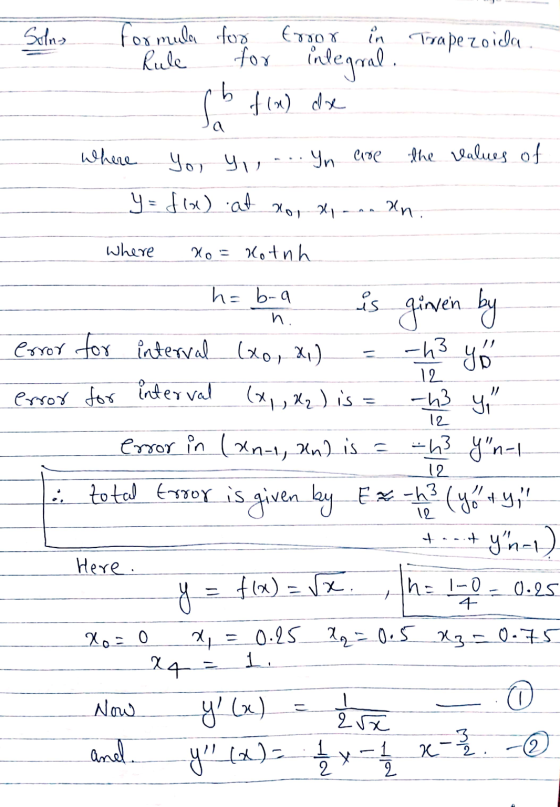 Solna Formula for 6770 in Trapezoida Rule for integral. b Sb f(x) dx Where You yo Yn are the values of y = f(x) at No, a an.