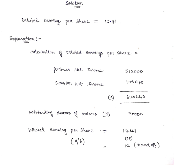 Seution Diloted earning pen Share = 2.4 ExplanatHon:- calculaetton Duted eaninqs per shae = Pamus Net Inceme 1200D 08 640 5 o