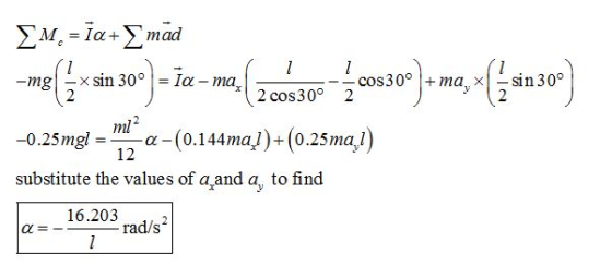 (1 2 -0.25 mgl = mi-a-(0.1 44marl)-(0.25m4/) substitute the values of a and a, to find α 16.203 12 rad/s