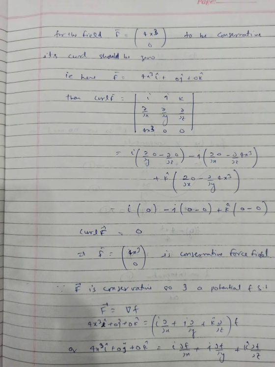 Pag for the field F 43 to be Conservative should be zero ie here i = 43 C + + on tok thon cardo 1 С > > y z 3 20- > > A 20 4x
