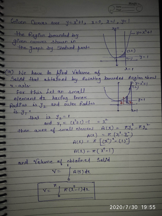 Magic Date Page Given Curves are y=x²+1 y = x + 1, x=0, x=1, y = 1 the Region bounded by giuen curves shown in the graph by S
