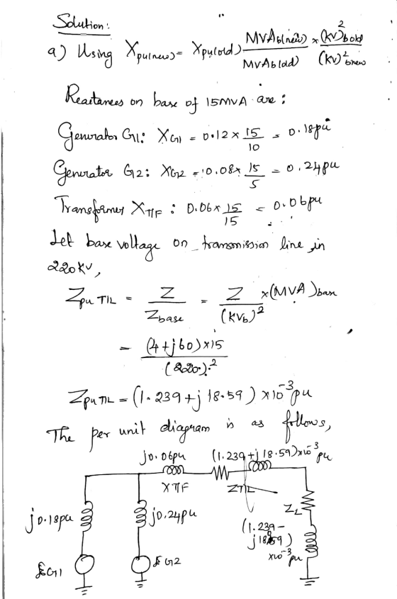 =دمه on 15 MVA: are : Solutions MV Abline) Krbold a) Using Xpuinen) = Xpulold) MvAblold) (kv) snew Reaitances base of Generat