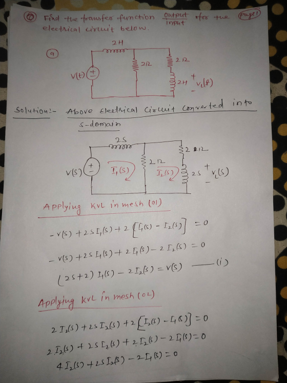 Find the transfer function output ofor the page! input electrical cruit below. 2H mo a 22 22 + Vlt) Leulu un + 2H ville) into