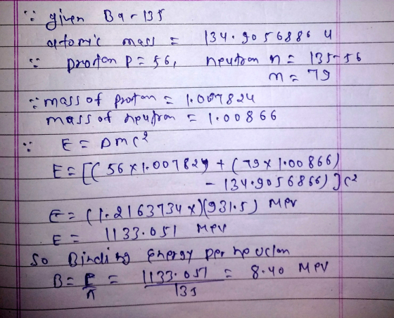 given Barlit atomic 134.go56886 u profon pa f6 neutron na 13556 ma To mass of proton a 1009824 mass of neuprom a 1.008 66 Ero