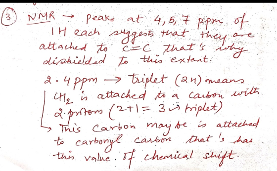 ( NMR → peaks at 4, 5, 7 ppm of T4 each suggests that they are attached to etc thats why dishielded to this extent. I 2.4ppm