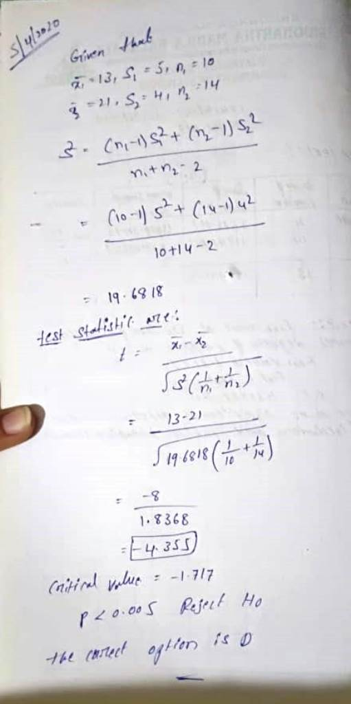 slylando Given that -13, S, -5,7,10 $ =1,5 h, ņ14 3. (n-1) s? + (0-1) 52 nith 2 (10-11 5² + (14-1) 42 10+14-2 = 19.6818 test