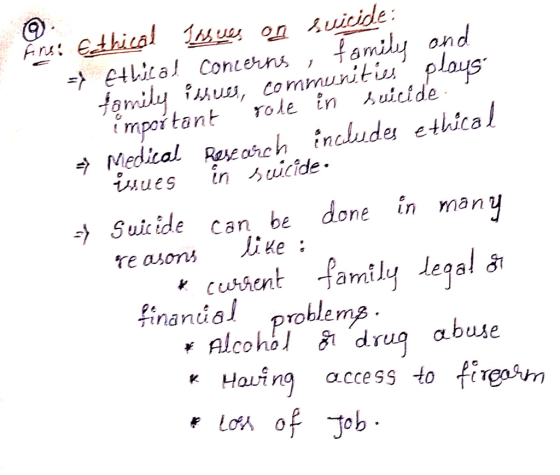 Ensi Ethical uues on Suicide: af ethical concerns, family and family USI, communities plaus important role in buicide => Med