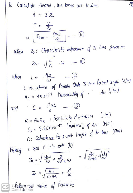 To Calcul alz Cument, we know on for sene (3 V = I zo I V Zo Vmax (10) Imax= zo when Zo: Charecenshe impedance of Te line ge