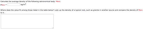 Calculate the average density of the following ast