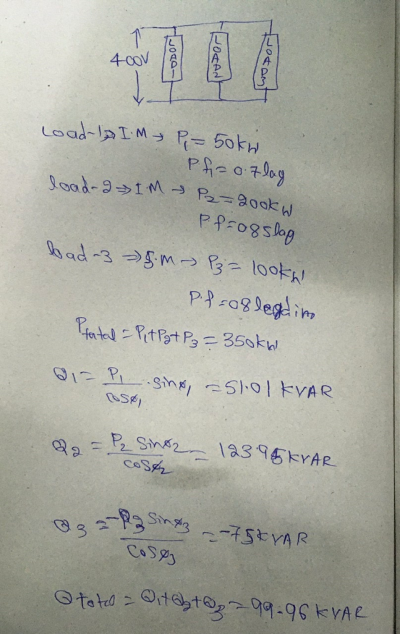 load-a IM P2-gook w 3 2 2 Singz – 75kYAR 1 400V Load IM P = 50kw P.fo flag P. f-08slag bad-3 5.m- P₂= lookh P. f-08 legdino