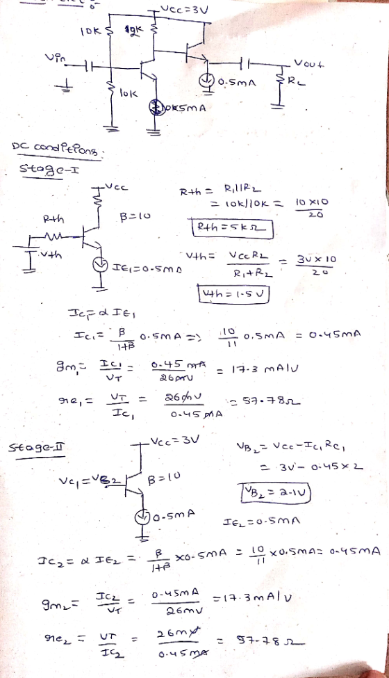 vec-3v lok & agk vindt - Vout -Sma SRL DOKSMA DC conditions Stage-1 J Rth - RUR2 - lok) OK = 10 XID Rth B-10 . Rth=5kr W vth: