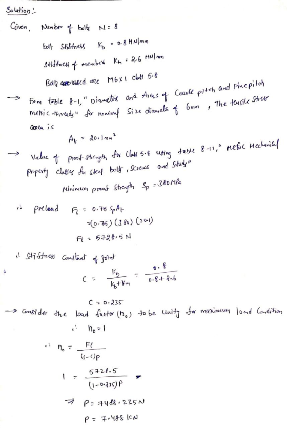 K = 0.8 HN mm The tensile Stress of from table 8-1 Diametex and Angs of Coarse pitch and Finepitch Solution: Given number of