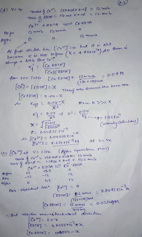 (d) v- ve P-2 mobs Ca2: 152mex o. 12ms /2 ma ED7A SD ma xo.08 Imole Ca2 +EDTA Ca.Eb TA /2 mon (2mmd /2 mmele Af first ts losk