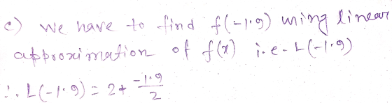 2 c) we have to find if(-109) wring linear approximation of f(x) i.e.4(119) !..(-19) = 2+ -1.9 2