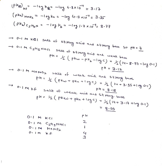 XID (PK HE= -logka= -log 6.8810 = 3-17 (pka) H202 = -logka = -log 4,5 x1ö9 = 3-35 (Pkw) CHIN = -log Kb = -log 1.7x1095 8-77