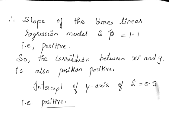 Slope of the timeo linear regression model ů = 1) rie, positive. So, the correlation between xi and y. is also position posit