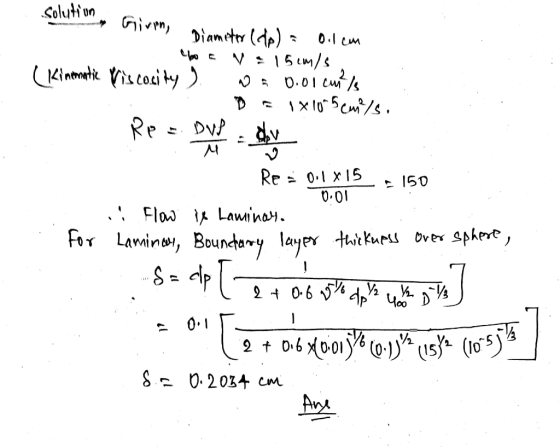 solution Giving Diameter (ap) iring Diameter (dp) a oilam (Kinematic Piscosity ) wa doi cuntis Do 1x10-5cm?s. Rp = Dus dov -