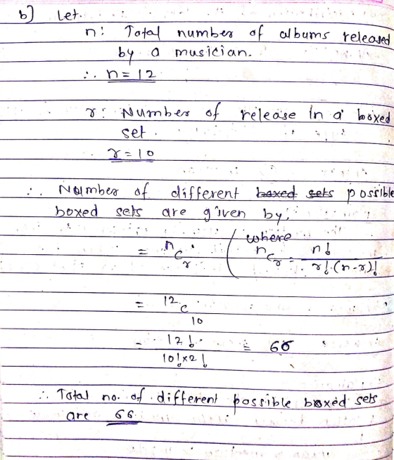 b) let. Total number of albums released by :O musician. :, n=12 Number of release in a boxed set 7:10 Nalmber of boxed sets d