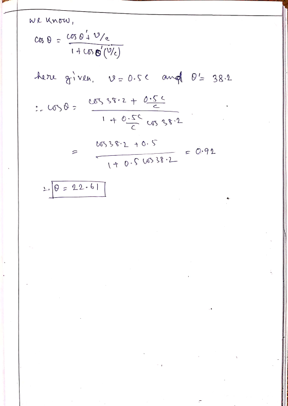 we know, Cos 0 - cos of u/ It covo (%) here given, v=o.se and O= 38.2 cos 38.2 t 0.50 ir loso= C 1 + o.se us 38.2 cas 38-2