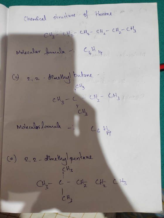 Chemical structure of Hescane CH₂ - CH₂ - CH₂ - CH₂ - CH₂ - CH₂ Molecular formala CH A 14TM 2, 2 - demethyl butane - CH₂ - CH