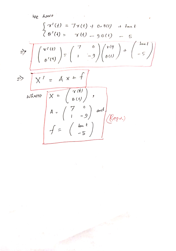 We home 7 nott sm (1) 20 (t) = 781) + 0.014) 3 (4)= 9 0(4) 7 map 1C)(-5)+3)= (-5) >>> Ax+f x Where x = Core fa (hr r(t) Olt
