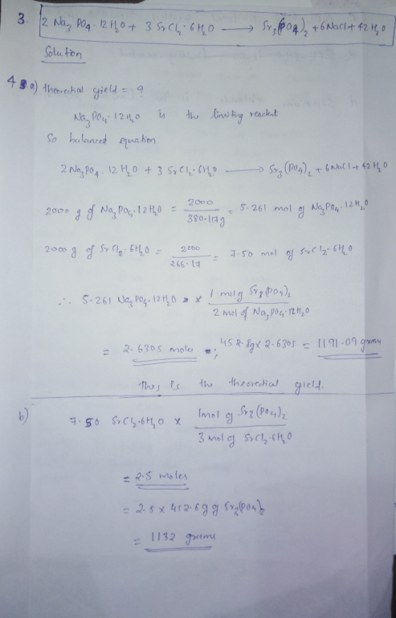 3. 2 Naz Pog. 12tho + 3 So Clubho - Sr, poq), to Naci+ 42420 Solution 48.a) theorectical gield = 9 Na Pon 12tho is the limiti